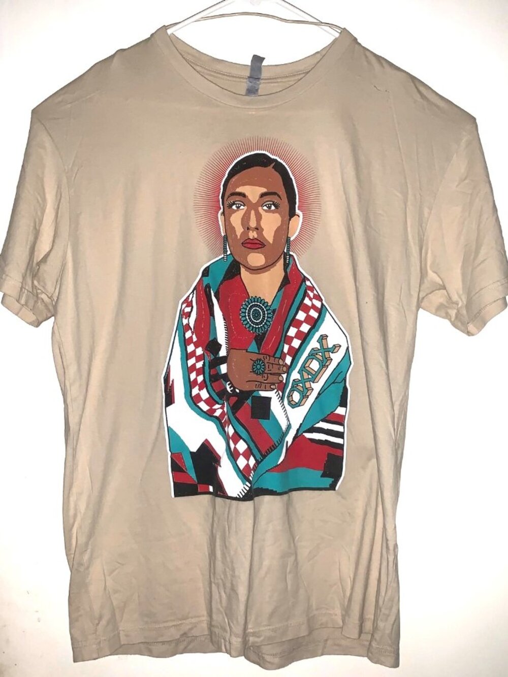 OXDX Native American Woman Graphic Beige T-shirt Next Level Size XL